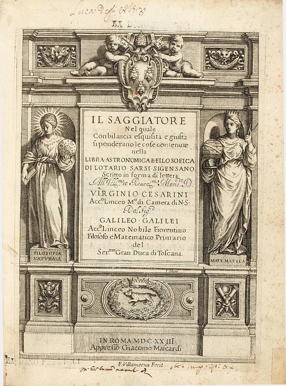 Frontyspis „The Assayer” Galileo Galilei, 1623 autorstwa Francesco Villamena