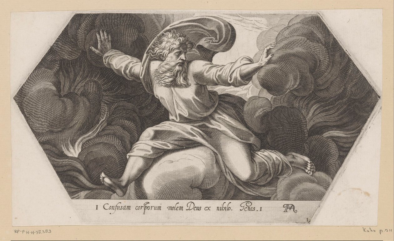 Bóg oddziela światło od ciemności Obrazy w loggii Rafaela (tytuł serii) La Sacra Genesi (tytuł serii) autorstwa Francesco Villamena