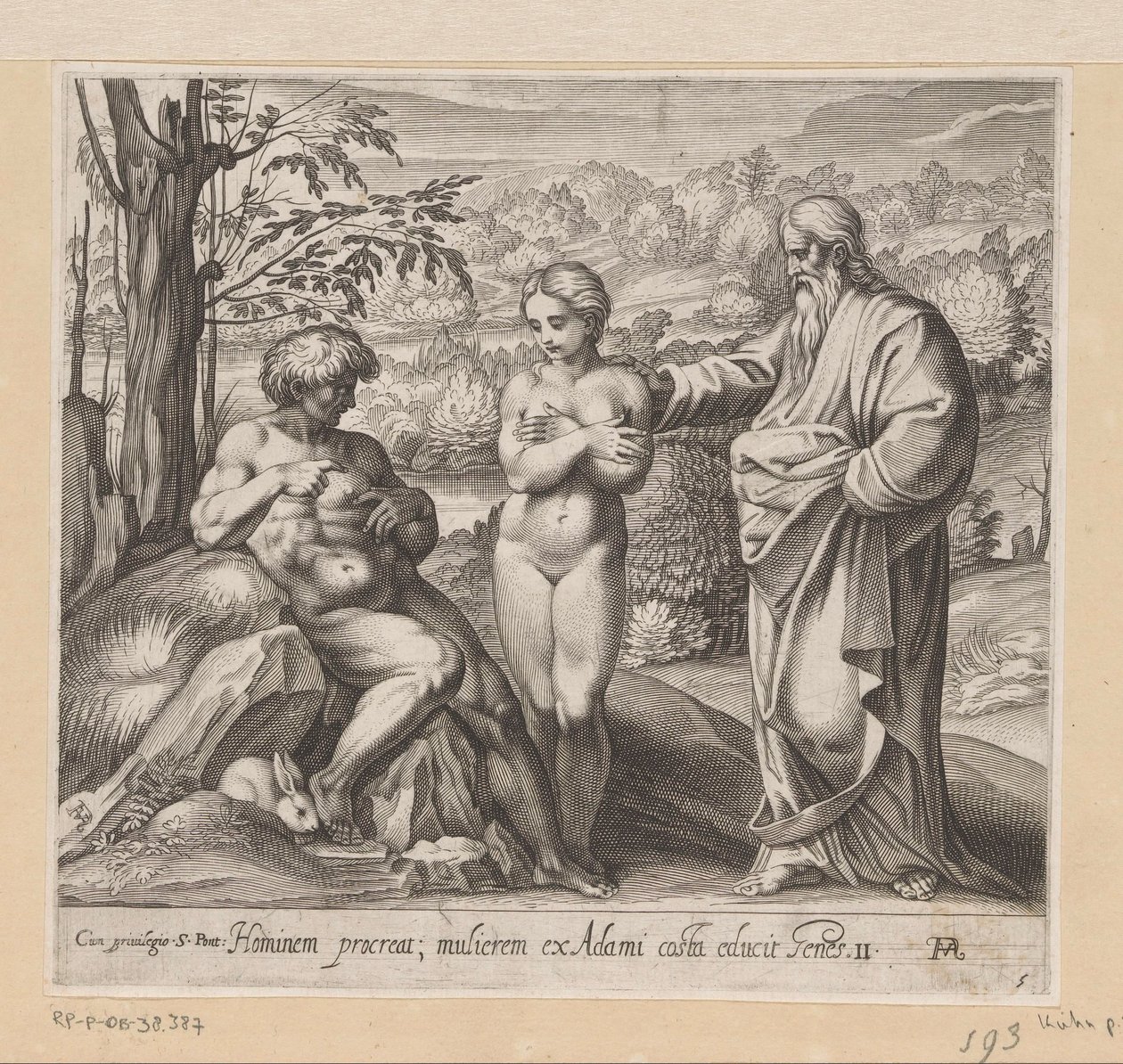Bóg stwarza mężczyznę i kobietę Obrazy w loggii Rafaela (tytuł serii) La Sacra Genesi (tytuł serii) autorstwa Francesco Villamena