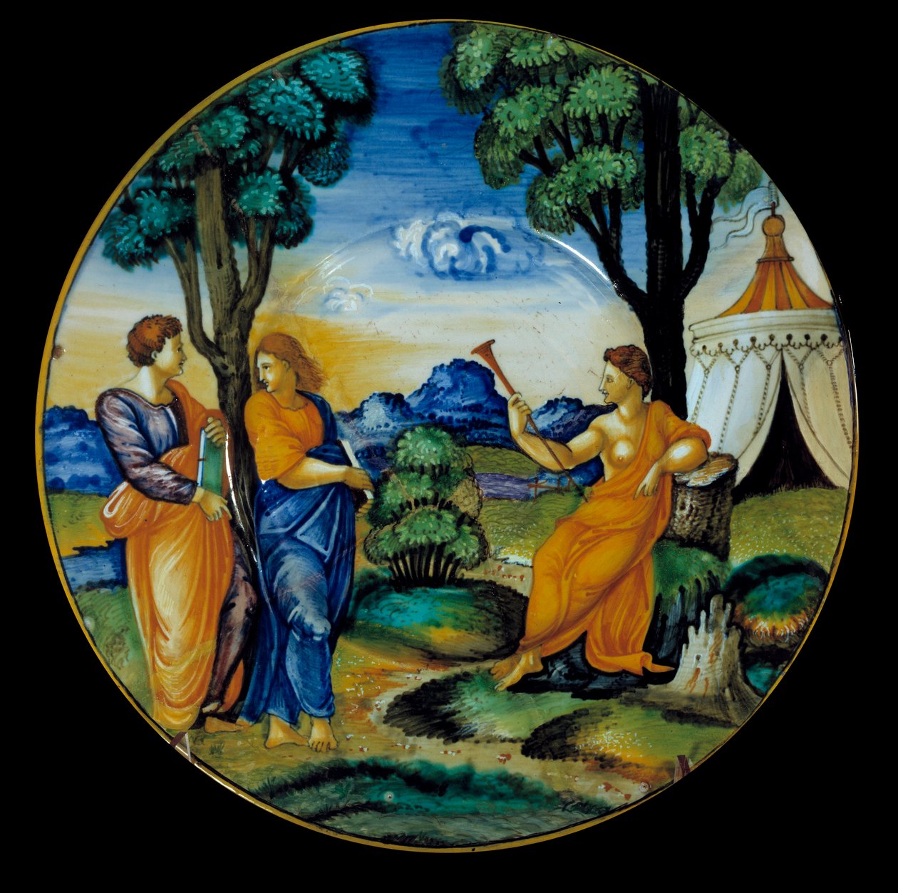 Naczynie fajansowe wykonane przez Francesco Xanto Aveli (aktywne ok. 1530/1540) reprezentujące Parnas. Zrealizuj w Urbino. 1530. Paryż, Luwr autorstwa Francesco Xanto Avelli