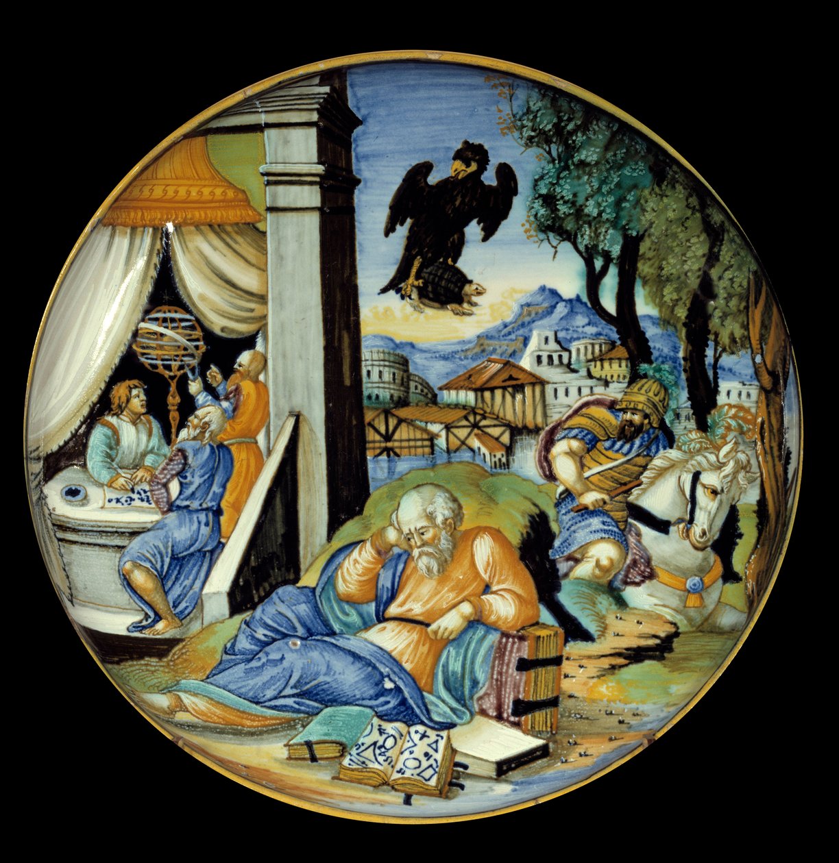 Niska nogawka: Alegoria przeznaczenia. Fajans. Wykonane przez Francesco Avelli Xanto (aktywne około 1530/1540) autorstwa Francesco Xanto Avelli