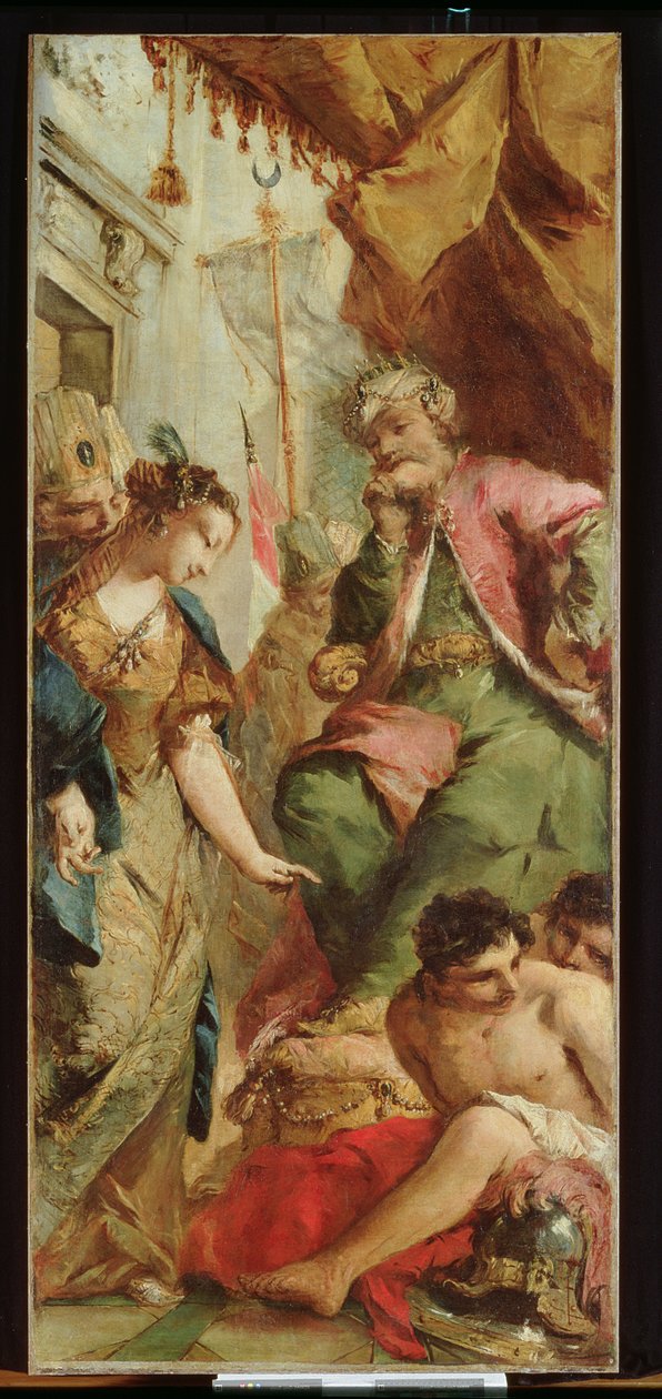 Sophronia prosząca saraceńskiego króla Aladyna o uwolnienie chrześcijańskich więźniów, ok. 1760 (olej na płótnie) autorstwa Francesco and/or Gian Antonio (1699 1761) Guardi