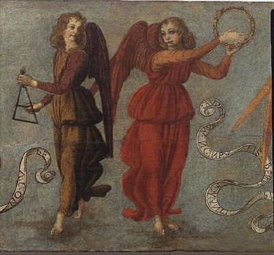 Anioły grające na tamburynie i trójkącie, ok. 1475-97 (tempera na panelu) (szczegóły z 64871, zob. także 64872 i 64874) autorstwa Francesco attr. to Botticini
