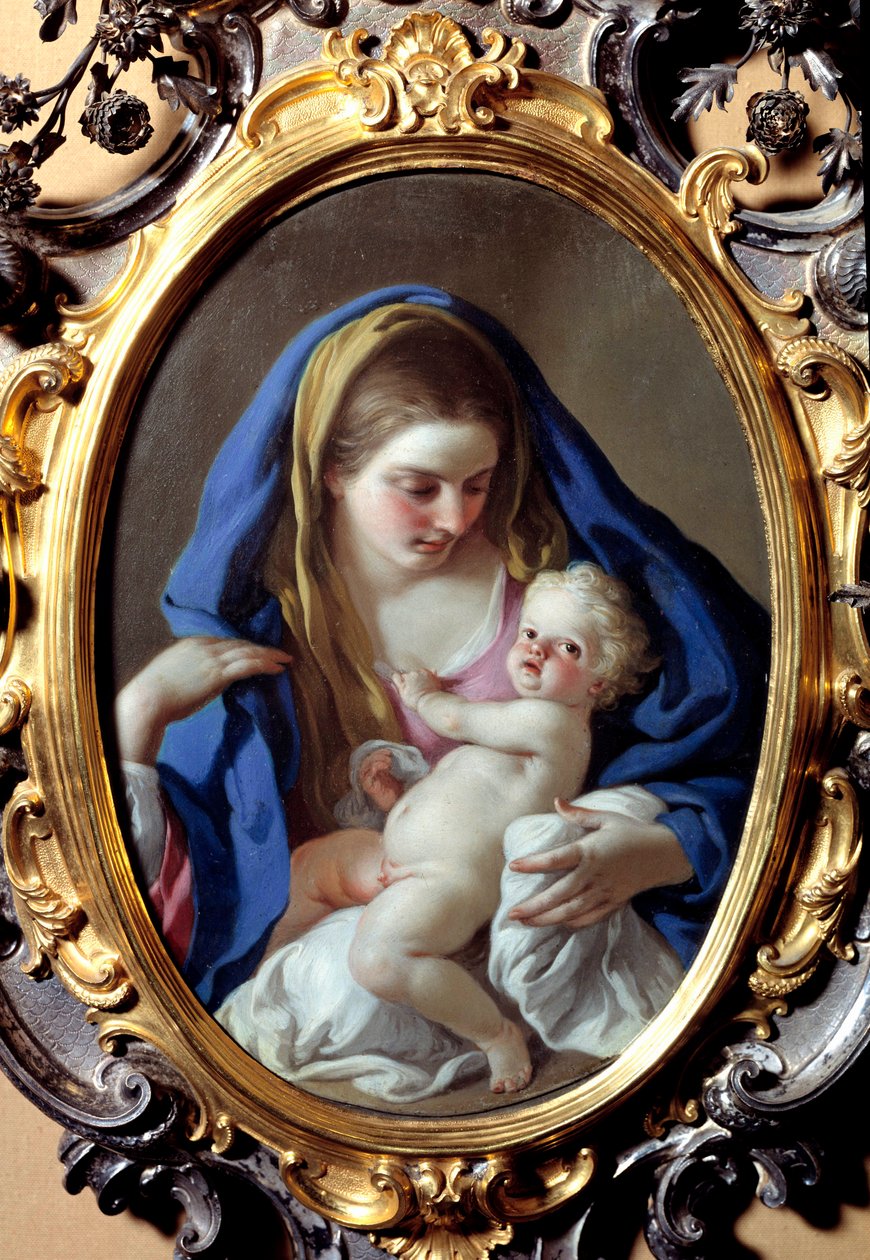 Obraz Matki Boskiej z Dzieciątkiem Francesco de Mura (1696-1782). Pałac Królewski w Madrycie z XVIII wieku autorstwa Francesco de Mura