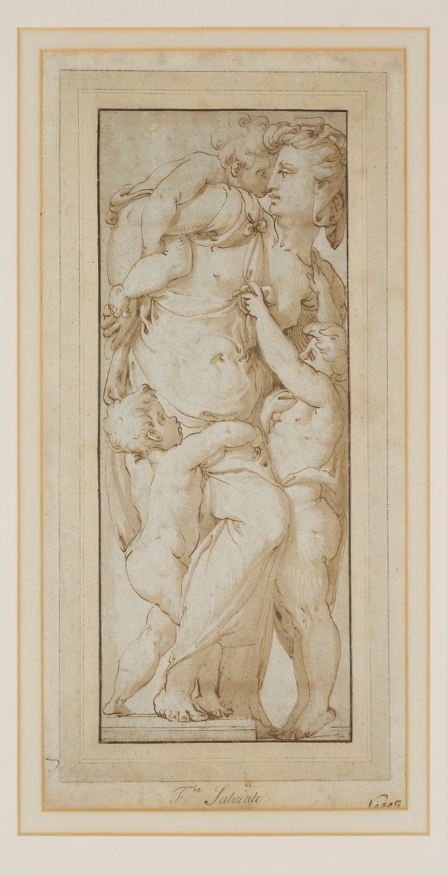 Studium Kobiety i Putti (tusz i pranie) autorstwa Francesco de Rossi (follower of) Salviati