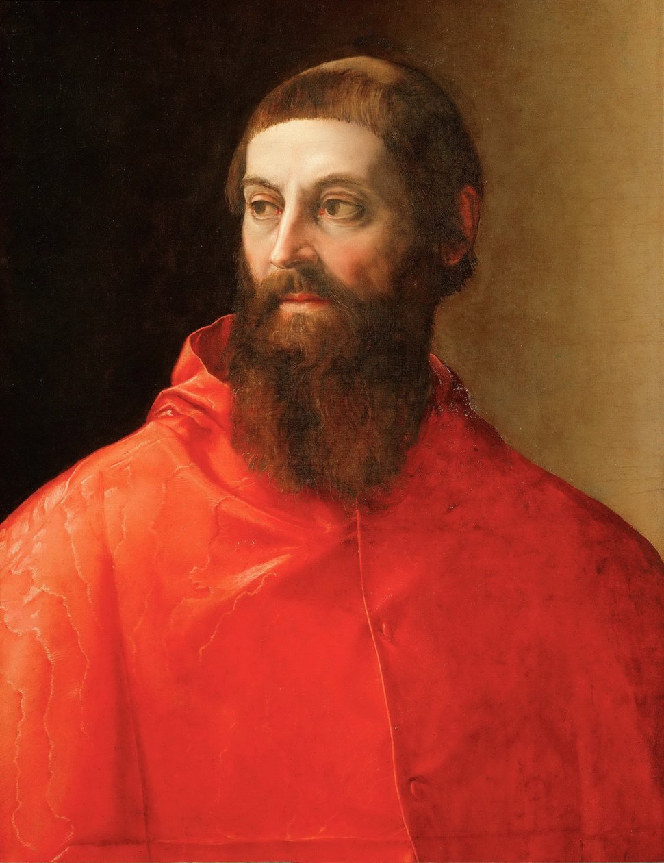 Rodolfo Pio de Carpi (Rodolphe de Carpi) (1500-1564) - Portret kardynała Rodolfo Pio, autorstwa Rossiego, Francesco, de (1510-1563). Olej na płótnie, ok. 1545. Wymiary: 71,5x57 cm. Muzeum Historii Sztuki, Wiedeń autorstwa Francesco de Rossi Salviati