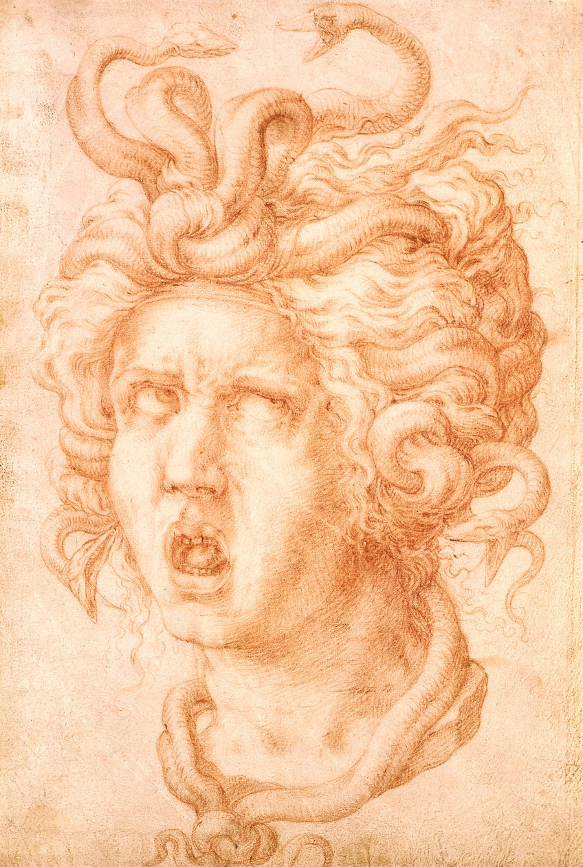 Meduza (czerwona kreda na białawym papierze kredowym) autorstwa Francesco de Rossi Salviati Cecchino