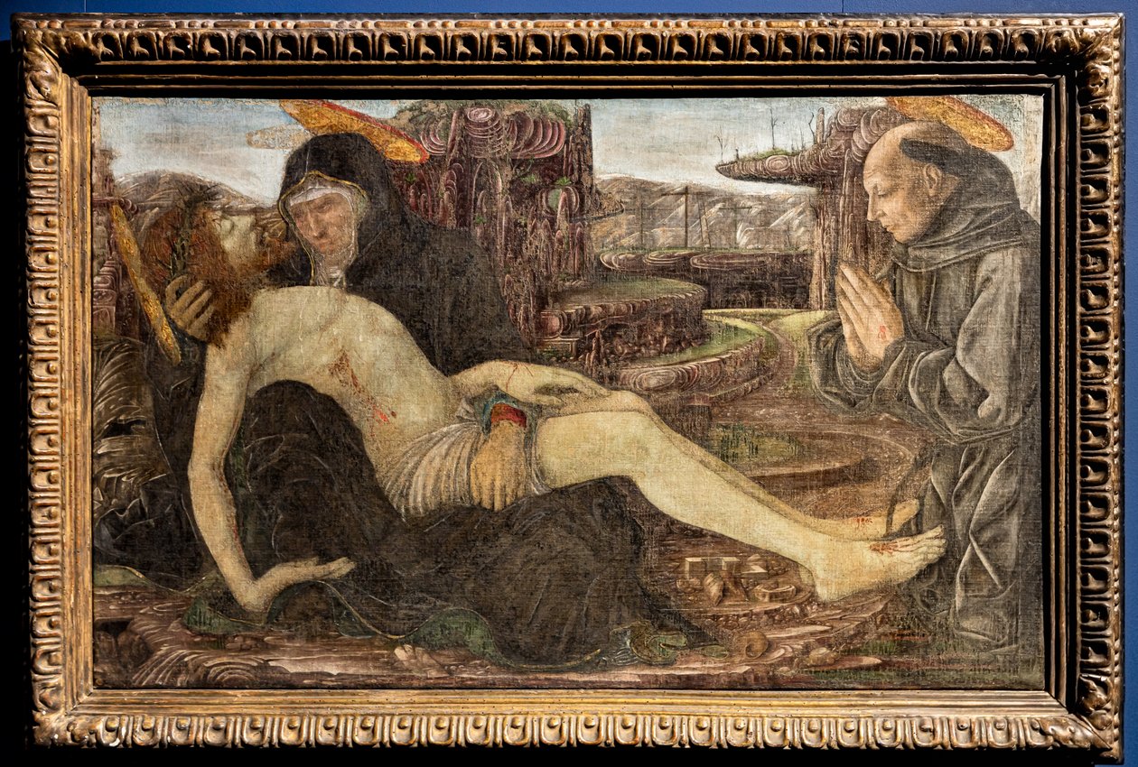 Lamentacja z klientem przedstawionym jako św. Franciszek, Francesco del Cossa autorstwa Francesco del Cossa
