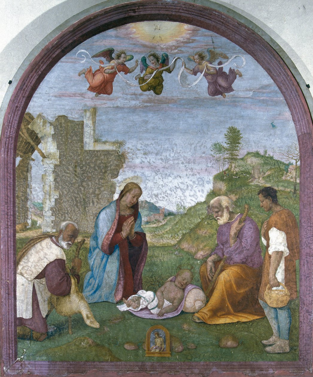 Adoracja pasterzy (fresk) autorstwa Francesco di Cristofano Franciabigio