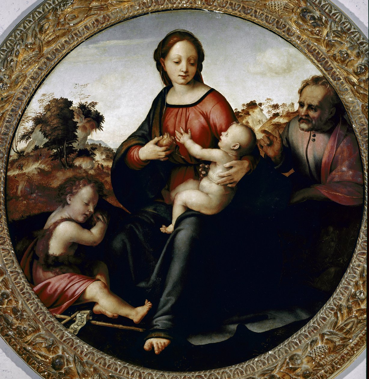 Święta rodzina ze św. Janem Chrzcicielem (Święta rodzina ze św. Janem Chrzcicielem) Obraz Francesco di Cristofano dit il Franciabigio (1482 Ð1525) ok. 1516 Wymiary 97 cm autorstwa Francesco di Cristofano Franciabigio