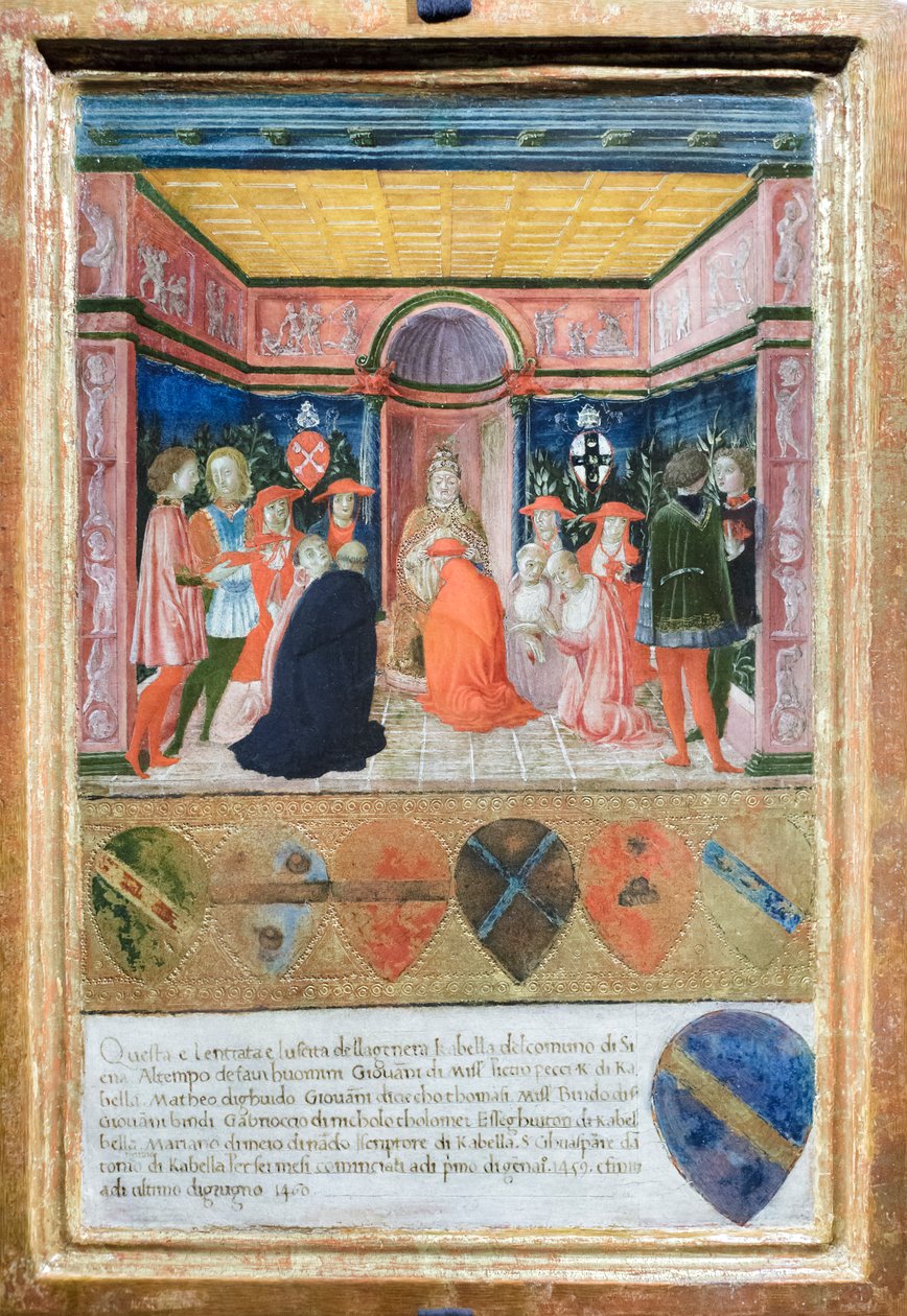 Pius II mianuje kardynałem swojego bratanka Francesco Tedeschini Piccolomini, ok. 1485-90 (tempera i złoto na panelu) autorstwa Francesco di Giorgio Martini
