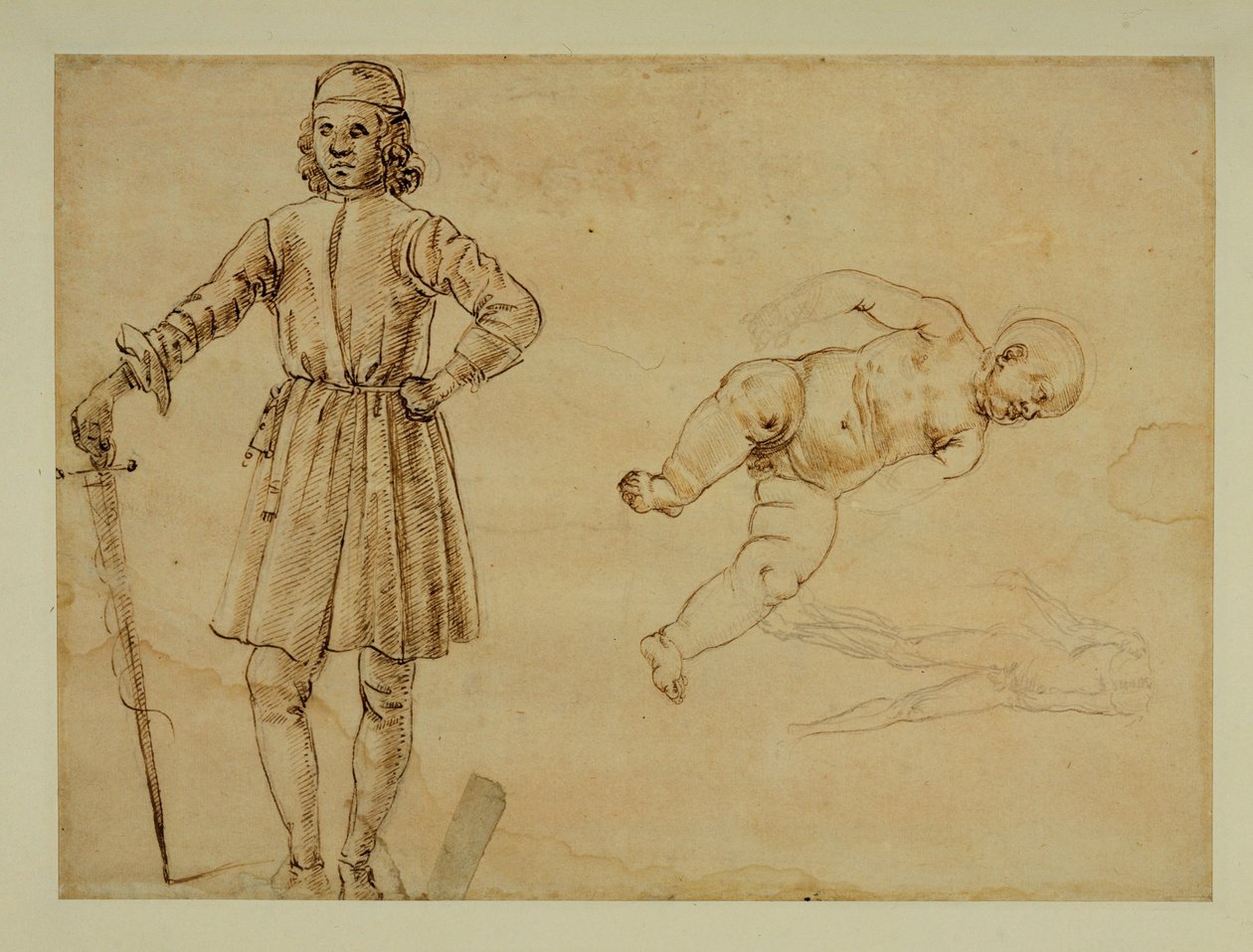 Siedzące dziecko; stojący mężczyzna trzymający miecz ... autorstwa Francesco di Simone (attr. to)