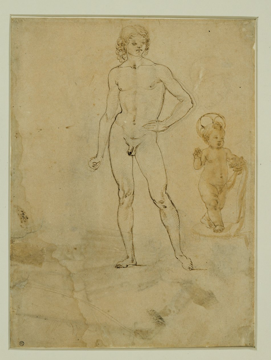 Nagi młodzieniec, stojący; Dzieciątko Jezus; portret kobiety zwrócony w prawo ... autorstwa Francesco di Simone (attr. to)