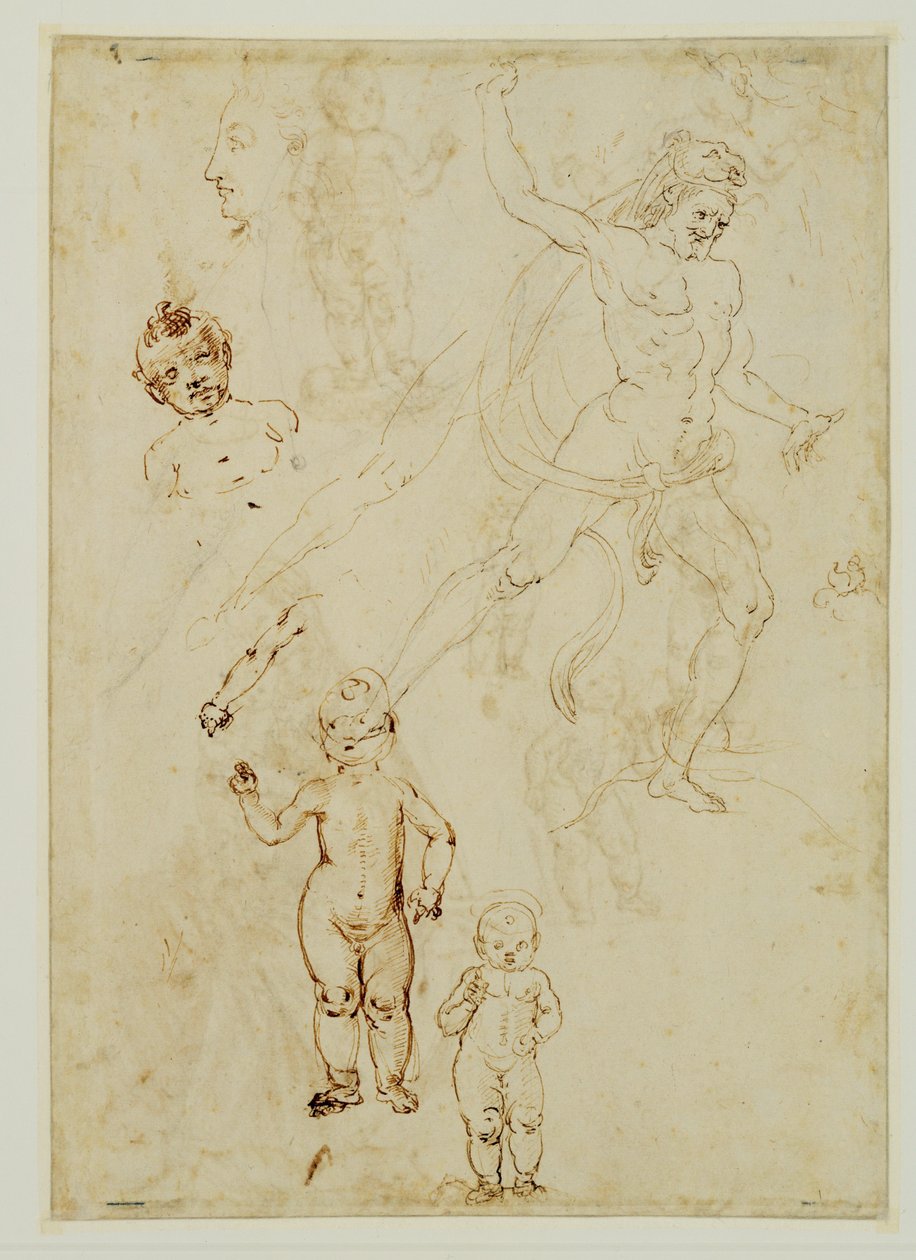 Herkules; troje dzieci; głowa mężczyzny zwrócona w lewo ... autorstwa Francesco di Simone (attr. to)