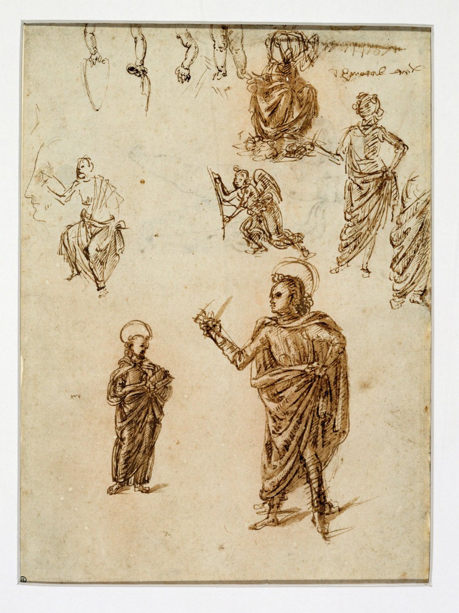 Szkice postaci; święci; anioł; ręka; nogi ... autorstwa Francesco di Simone (attr. to)