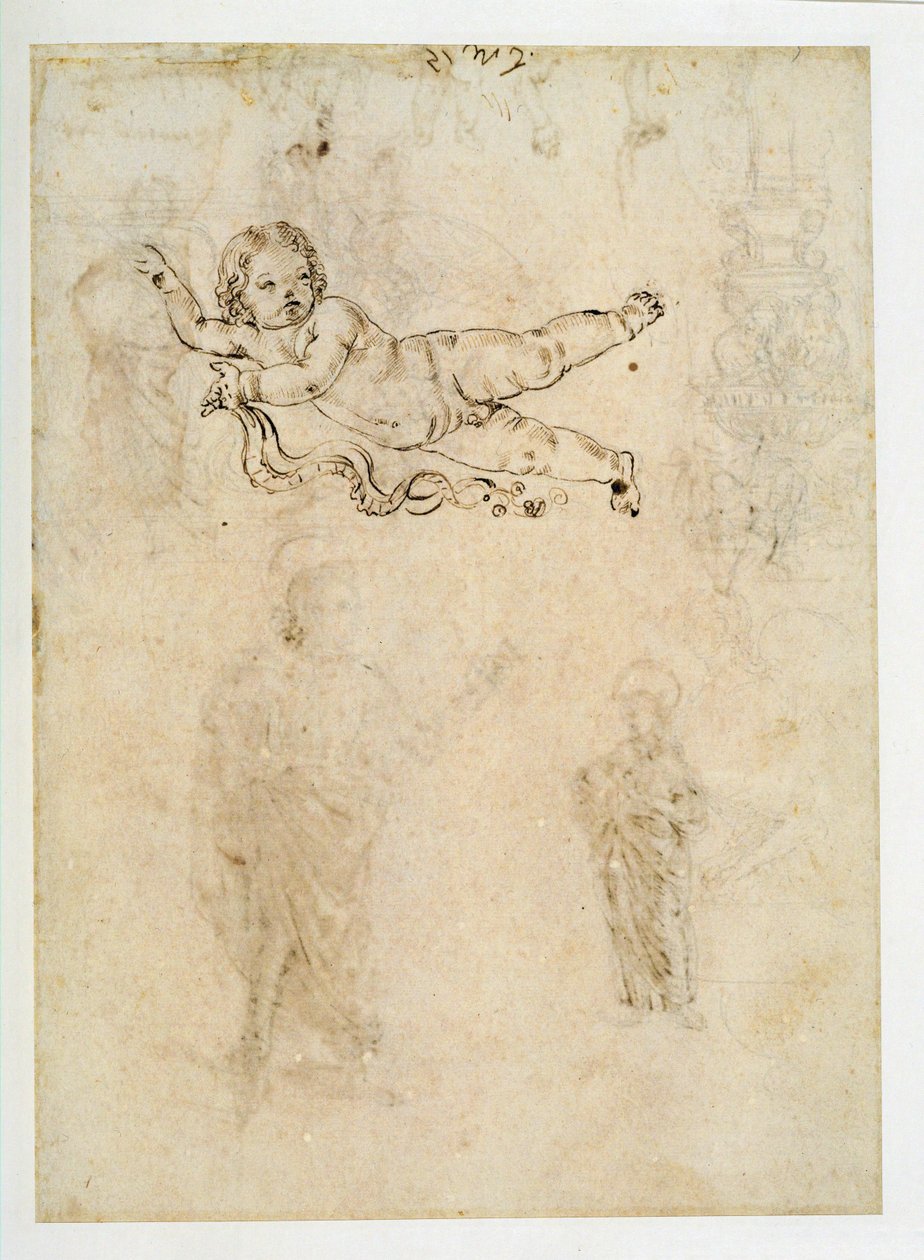Studium dziecka; rzeźbiony ornament; harpia ... autorstwa Francesco di Simone (attr. to)