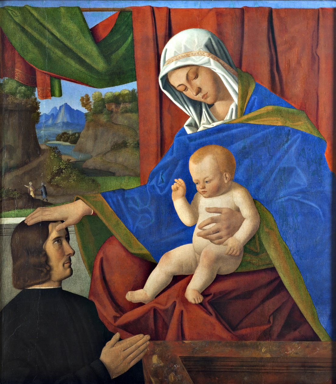Dziewica z Dzieciątkiem i darczyńcą (olej na płycie) autorstwa Francesco di Simone da Santacroce