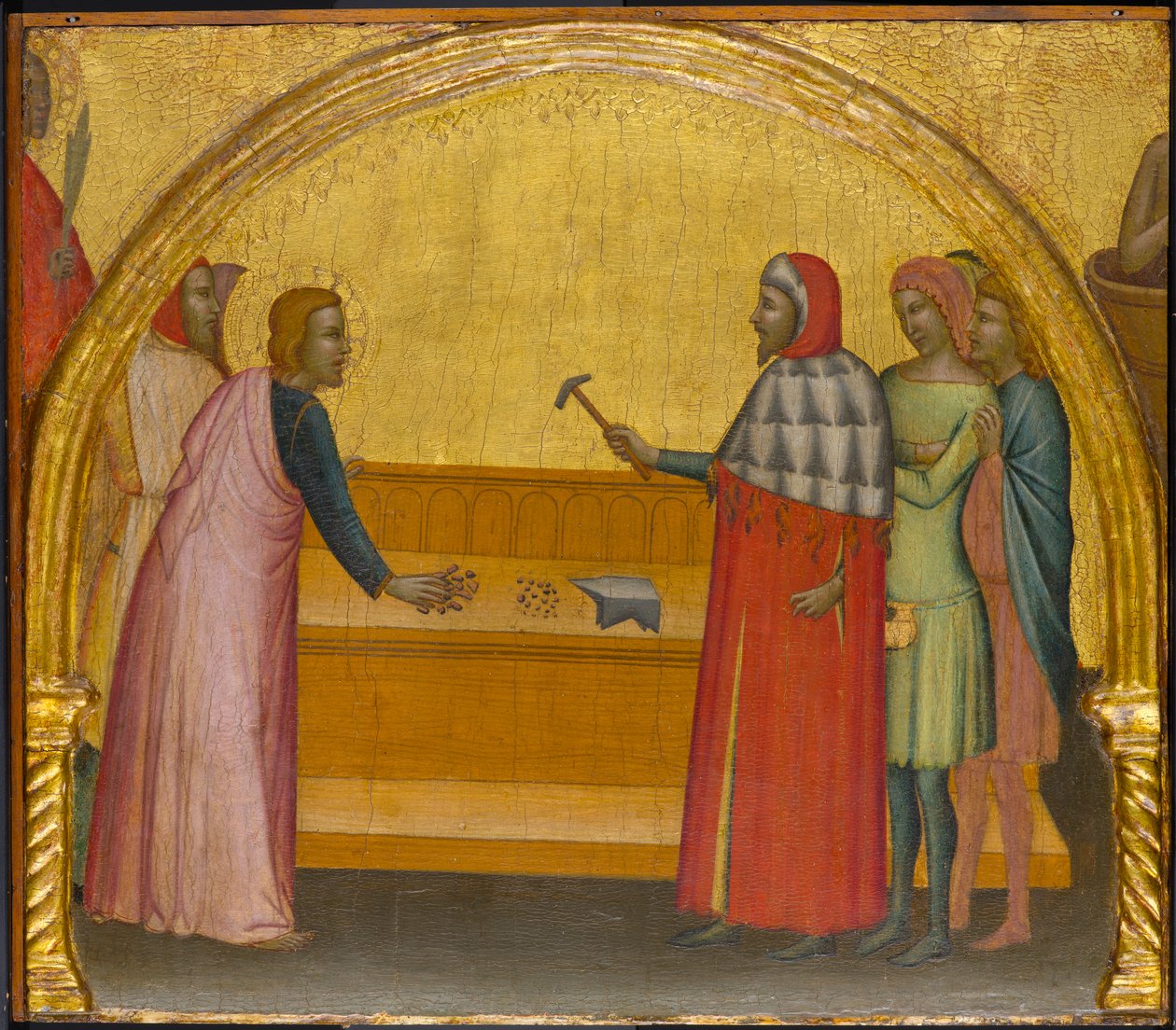 Św. Jan Ewangelista napominający filozofa Crato, ok. 1370-1380 (tempera i złoty płatek na panelu) autorstwa Francescuccio Ghissi