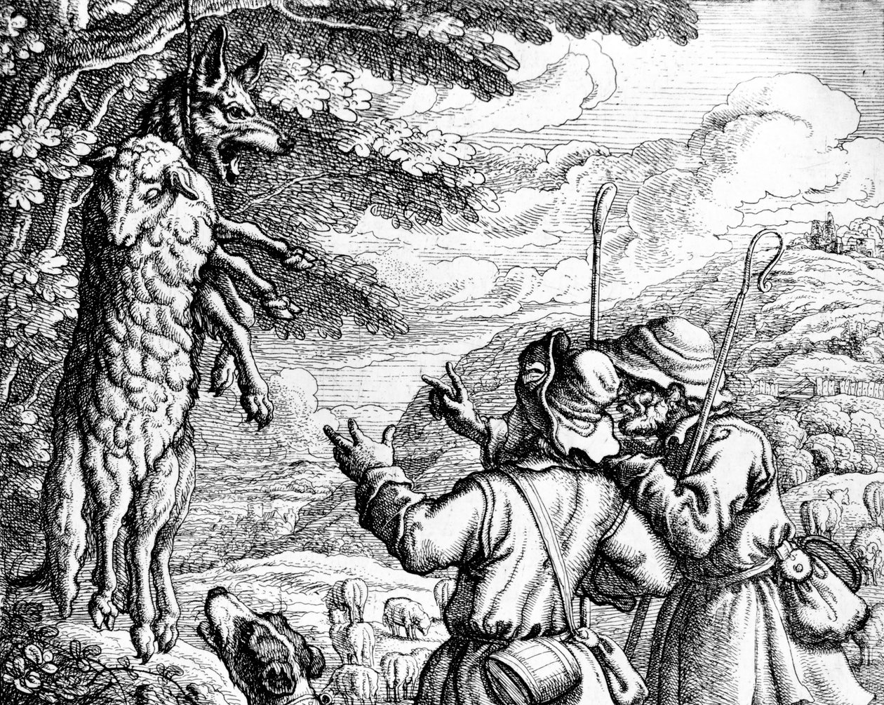 Wilk w owczej skórze, 1687 autorstwa Francis Barlow
