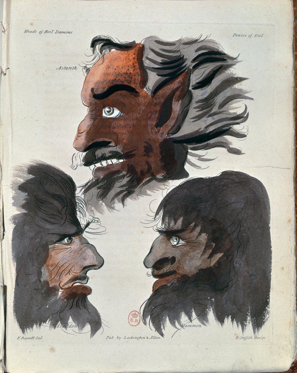 Astaroth, Abaddon i Mammon, trzy demony z „Maga” artysty, sztychowane przez R. Griffitha, wydane w 1801 roku autorstwa Francis Barrett