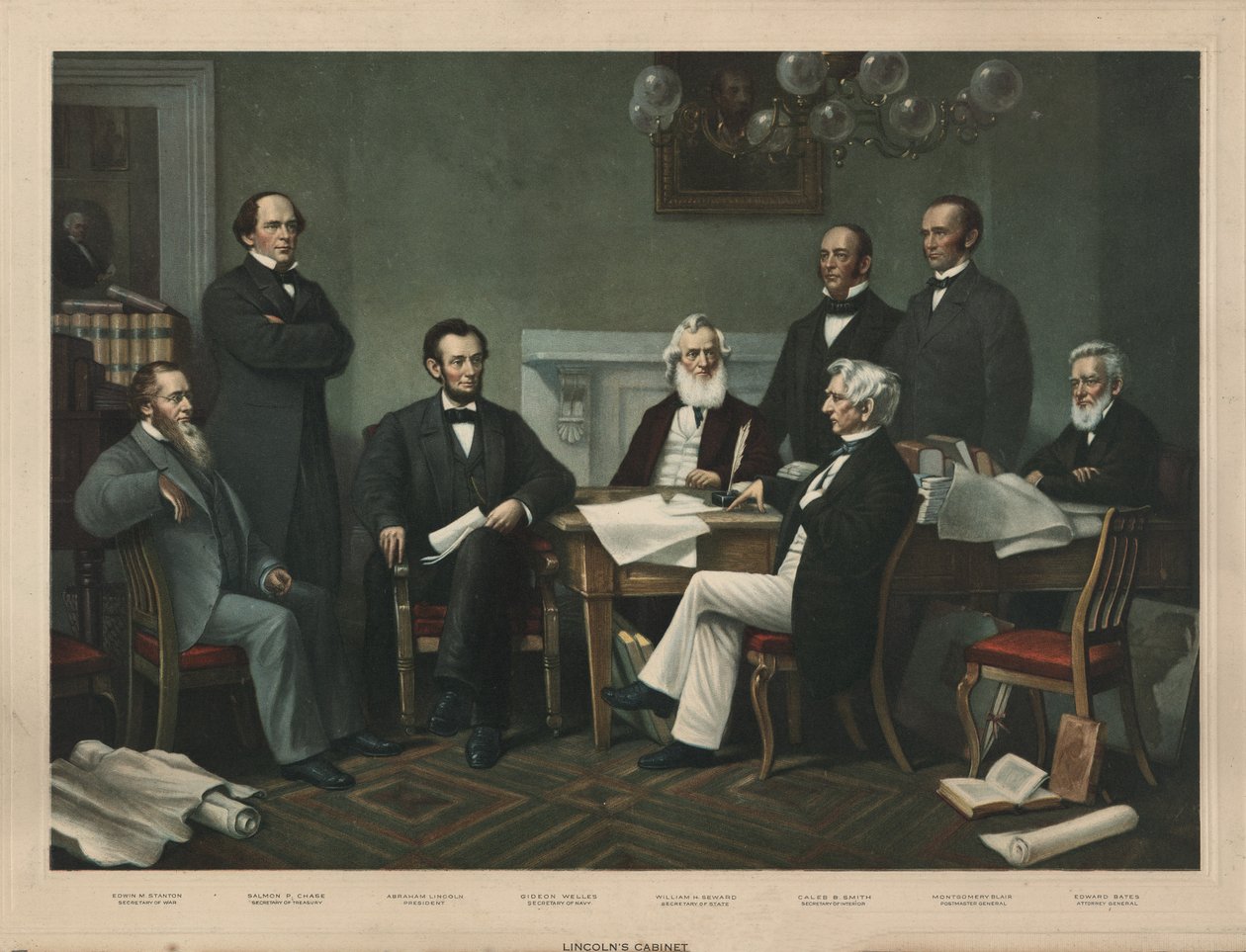 Gabinet Lincolna, pub. 1865 autorstwa Francis Bicknell Carpenter