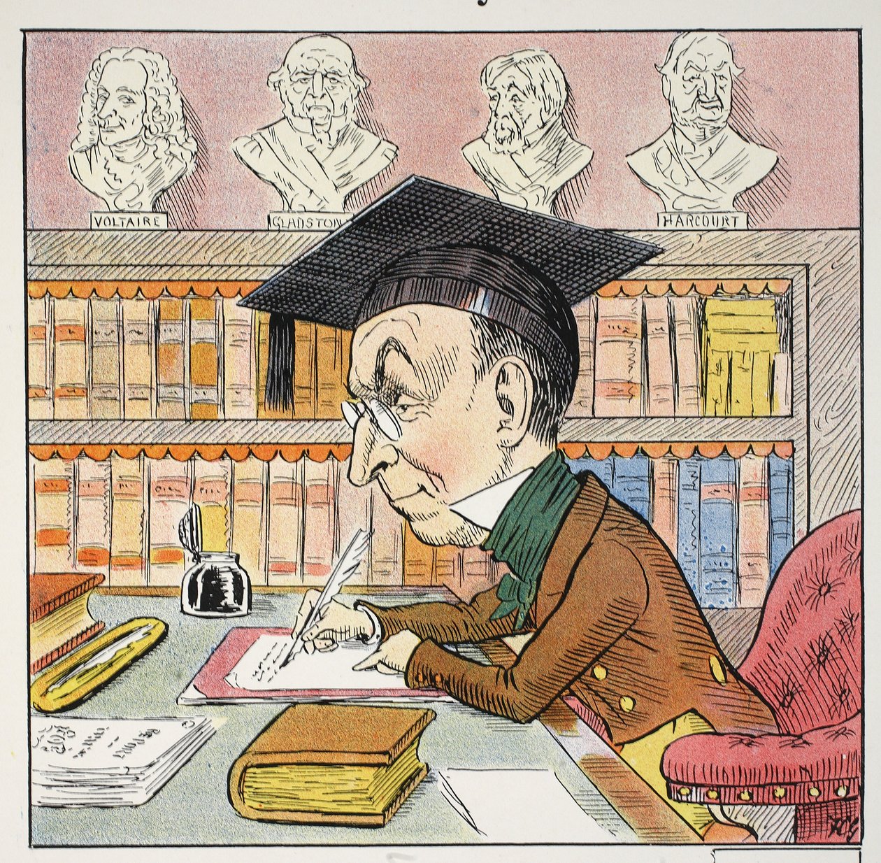 M Pyrean, ilustracja z alfabetu Struwwelpeter, werset Harolda Begbiego (1871-1929) autorstwa Francis Carruthers Gould