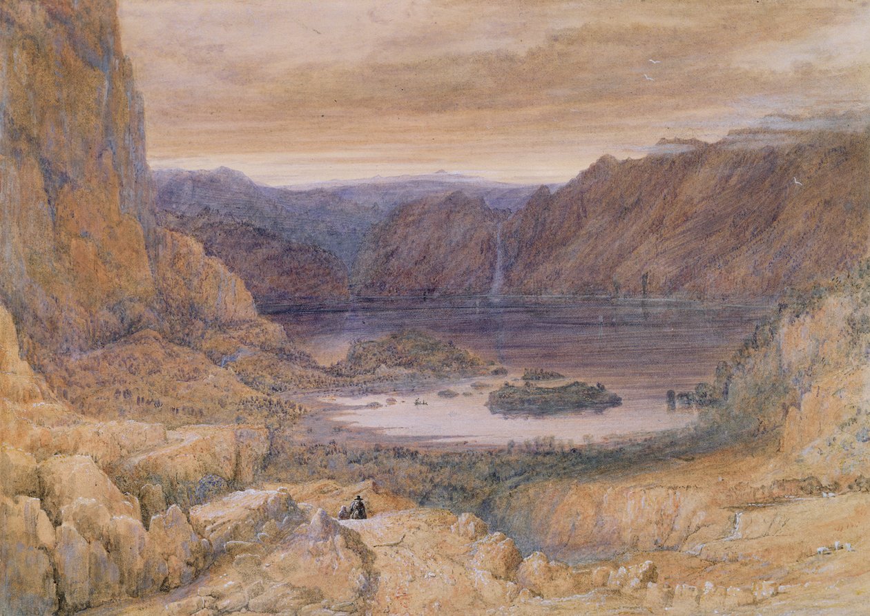 Górskie jezioro, Norwegia, ok. 1827 (wc i gwasz na papierze) autorstwa Francis Danby