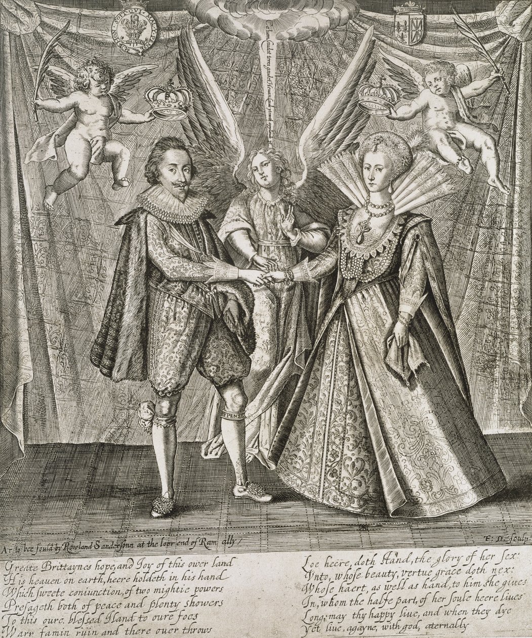 Uroczystość zaślubin Jakuba VI i I (1566-1625) z Anną Duńską (1574-1619) rycina artysty autorstwa Francis Delaram