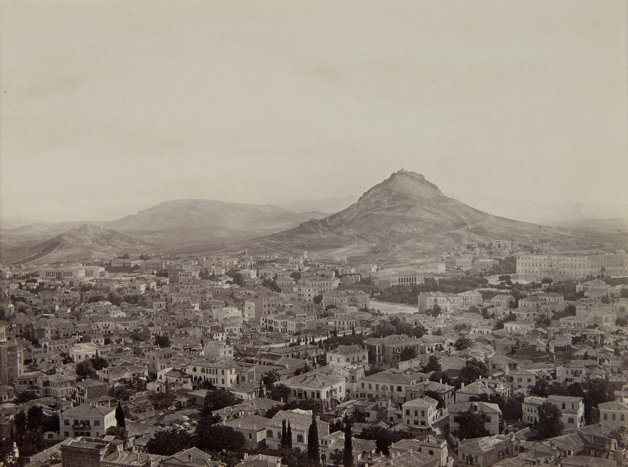 Widok na Ateny z Akropolu na wzgórzu Lykabettus w tle autorstwa Francis Frith