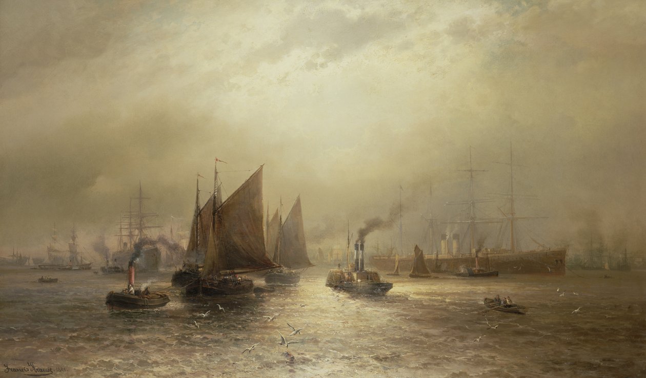Pracowity poranek nad rzeką Mersey, 1891 autorstwa Francis Krause