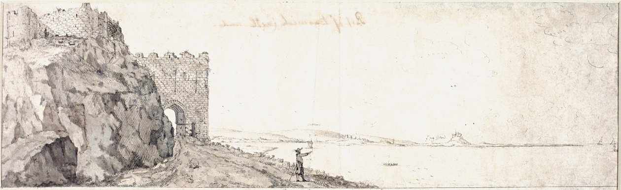 Brama, Zamek Bamburgh (tusz na papierze) autorstwa Francis Place