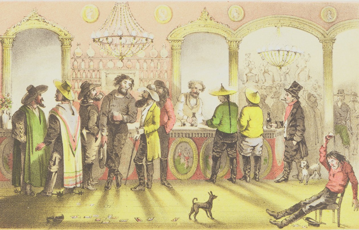 Bar w salonie gier, rycina J. Brandarda, 1855 r. autorstwa Francis Samuel Marryat