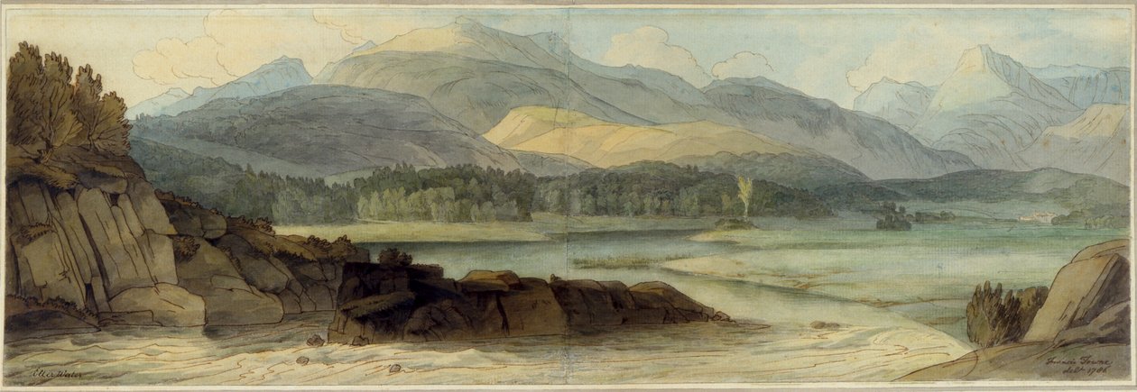 Elterwater, 12 sierpnia 1786 (pióro i brązowy atrament i toaleta na papierze) autorstwa Francis Towne