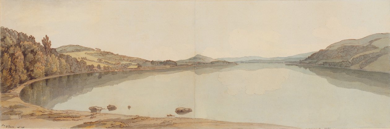 Jezioro Windermere, 1786 (toaleta z piórem i atramentem na papierze) autorstwa Francis Towne