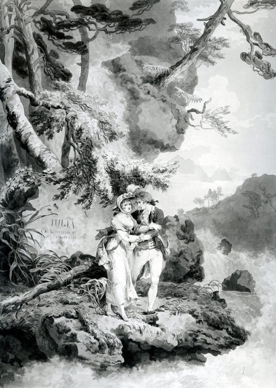 St Preux i Julia, 1786 (pióro i atrament z wc) autorstwa Francis Wheatley