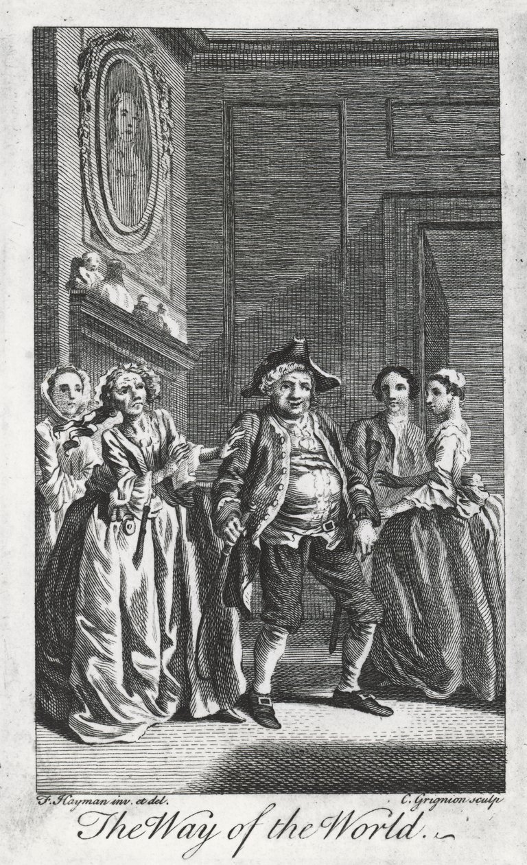 Scena z The Way of the World, William Congreve (1670-1729), rycina Charlesa Grignona z rysunku Francisa Haymana w Lincoln