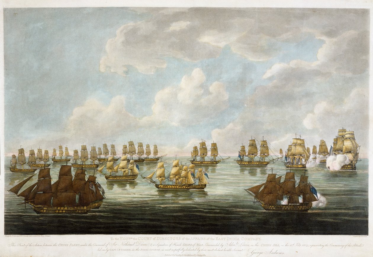 Akcja pomiędzy Flotą Chińską a francuską eskadrą 15 lutego 1804 r. autorstwa Francis (after) Sartorius
