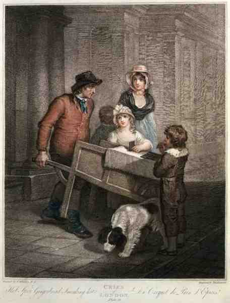 „Hot Spice Gingerbread Smoking Hot”, płyta 12 „The Cries of London”, grawerowana przez Giovanniego Vendraminiego (1769-1839), wyd. przez Colnaghi & Co. autorstwa Francis (after) Wheatley