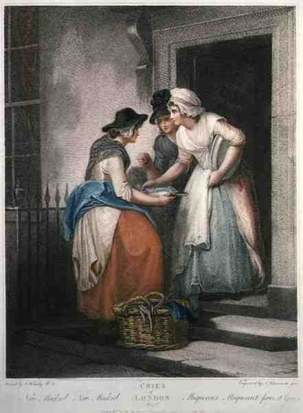 „Nowa makrela, nowa makrela”, płyta 5 „The Cries of London”, sztychowana przez Nicolo Schiavonettiego (zm. 1813), wyd. przez Colnaghi & Co. autorstwa Francis (after) Wheatley