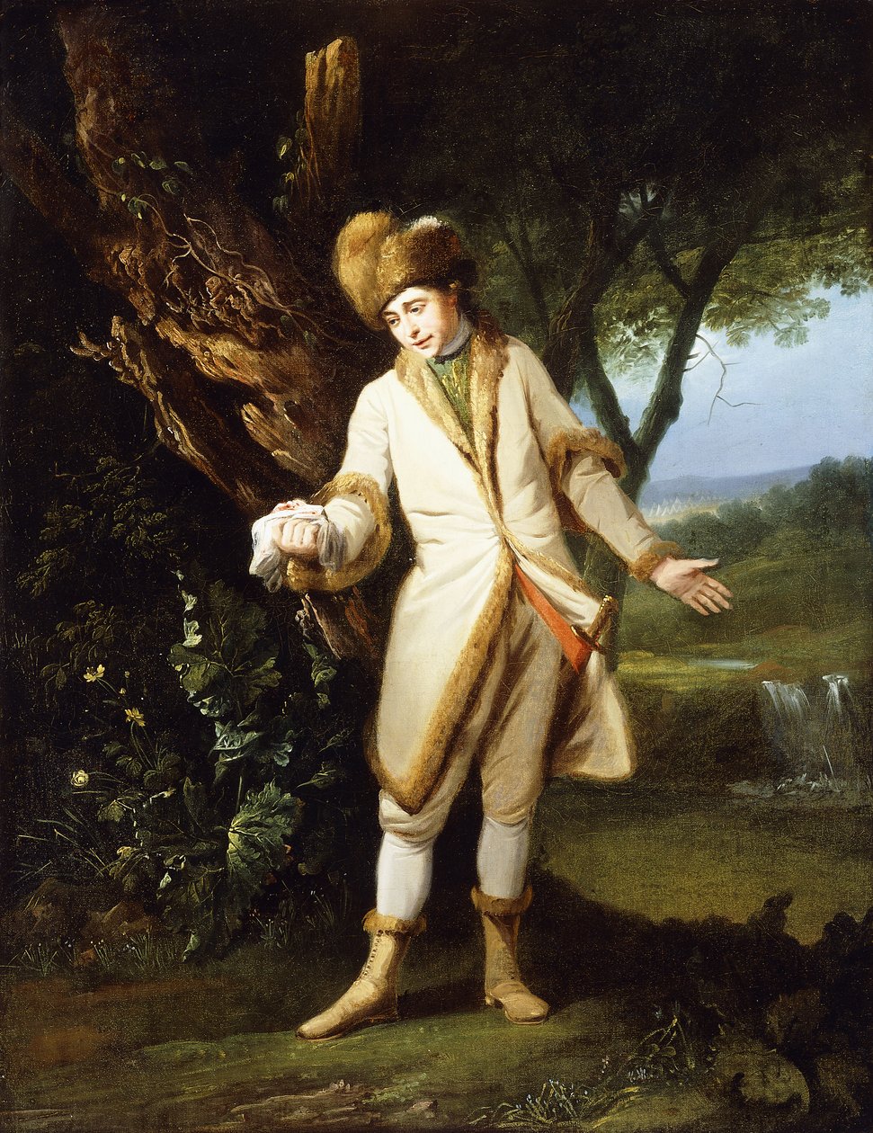 Portret aktora, Williama Powella (1735-1769), jako „pośmiertnego” w akcie Cymbeline V, scena I autorstwa Francis (attr. to) Wheatley