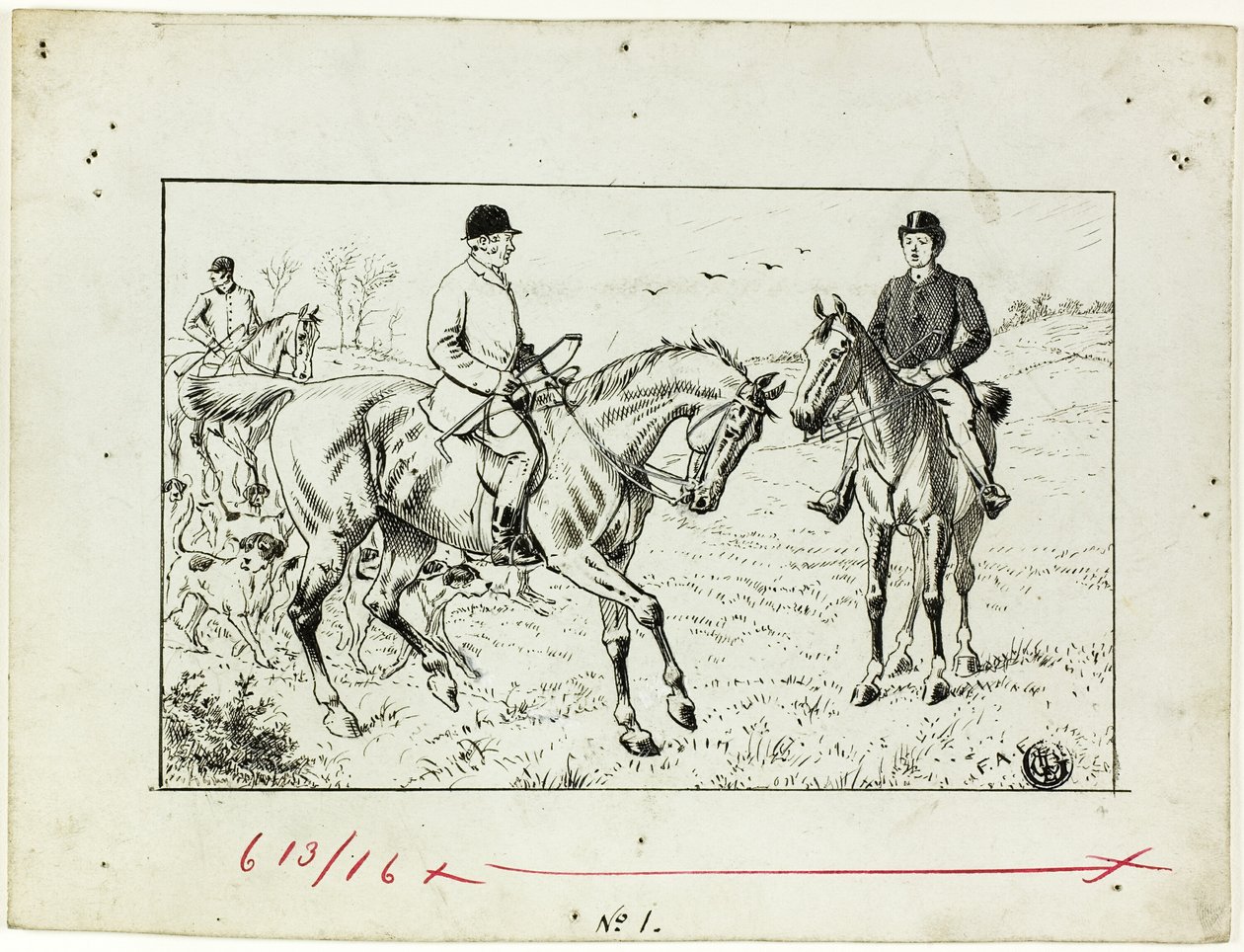 Trzech jeźdźców na polowaniu autorstwa Francis Arthur Fraser