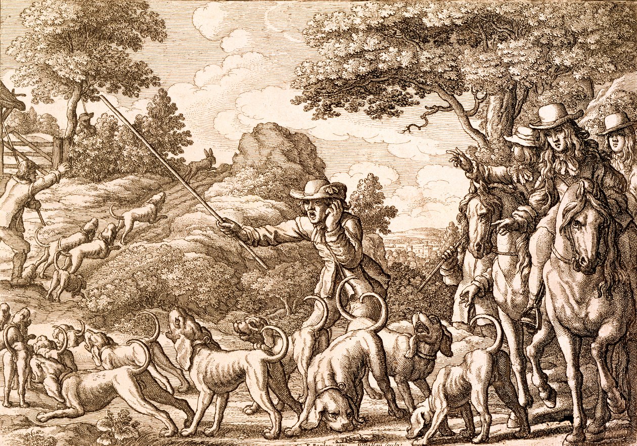 Polowanie na zające, ryty Wenceslaus Hollar, 1671 autorstwa Francis Barlow