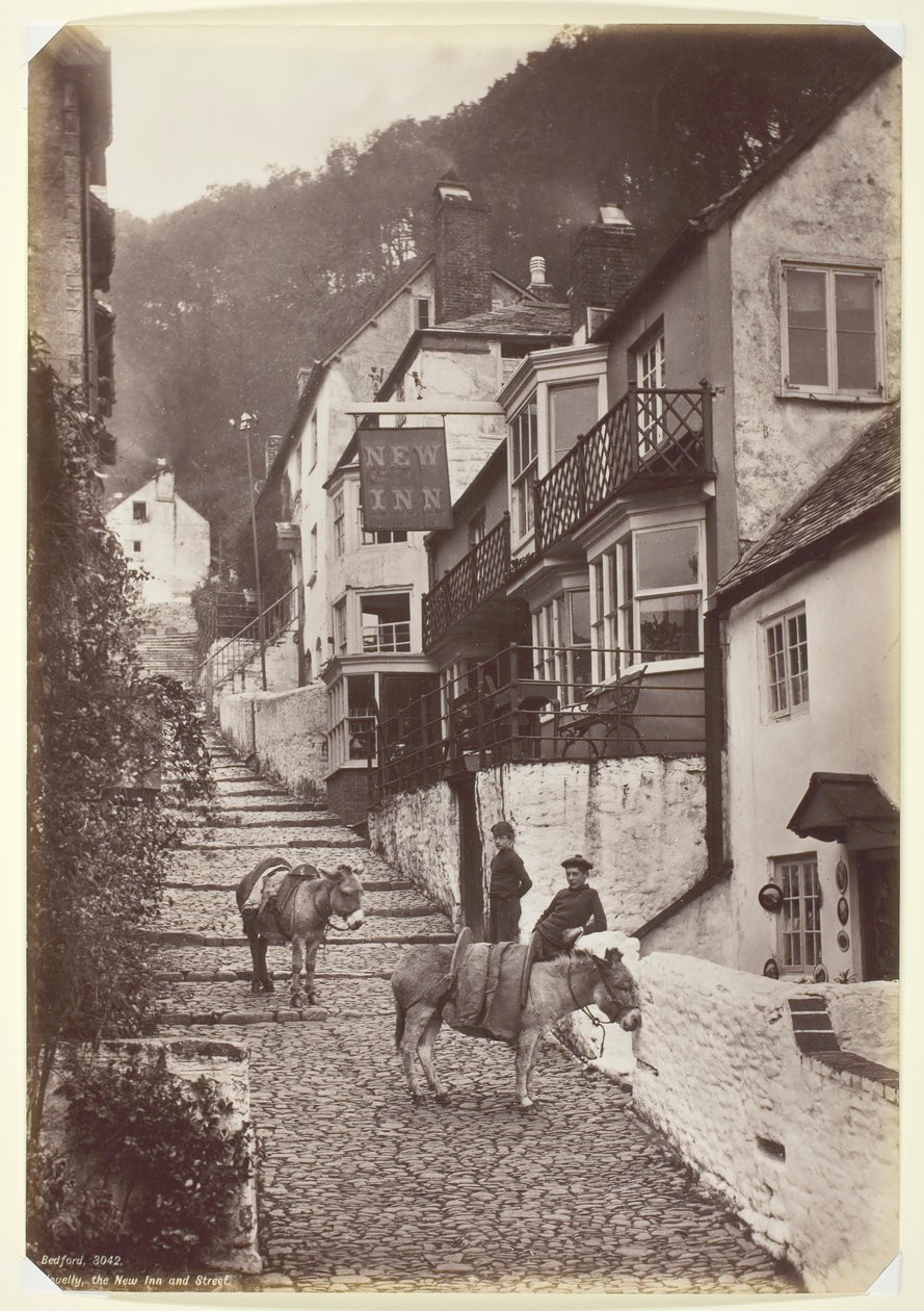 Clovelly, New Inn and Street, 186094. autorstwa Francis Bedford