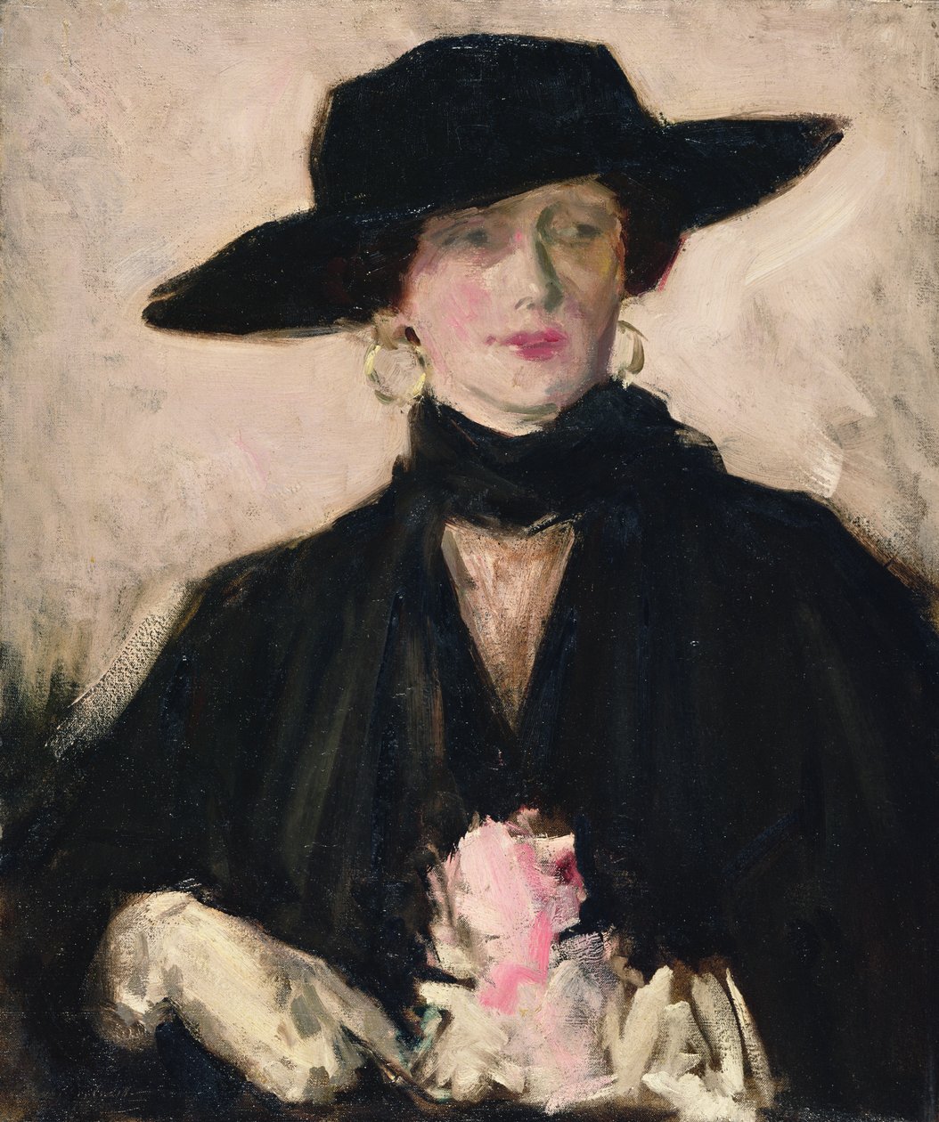 Dama w czarnym kapeluszu (olej na płótnie) autorstwa Francis Campbell Boileau Cadell
