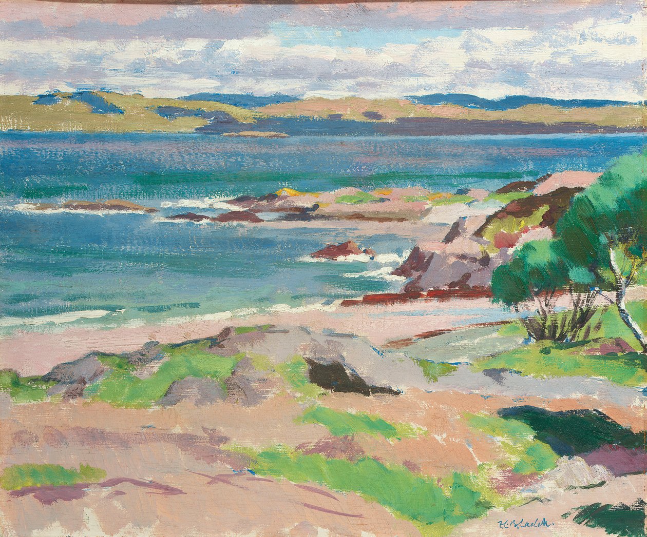 Ross z Mull z Traigh Mhor, Iona (olej na pokładzie) autorstwa Francis Campbell Boileau Cadell