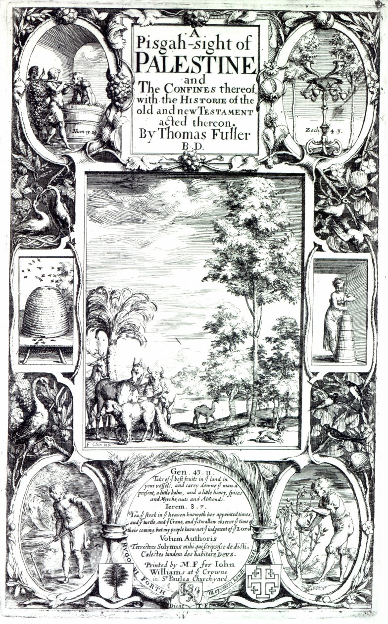 Strona tytułowa książki Thomasa Fullera „A pisgah-sight of Palestine” opublikowanej w 1650 r. autorstwa Francis Cleyn