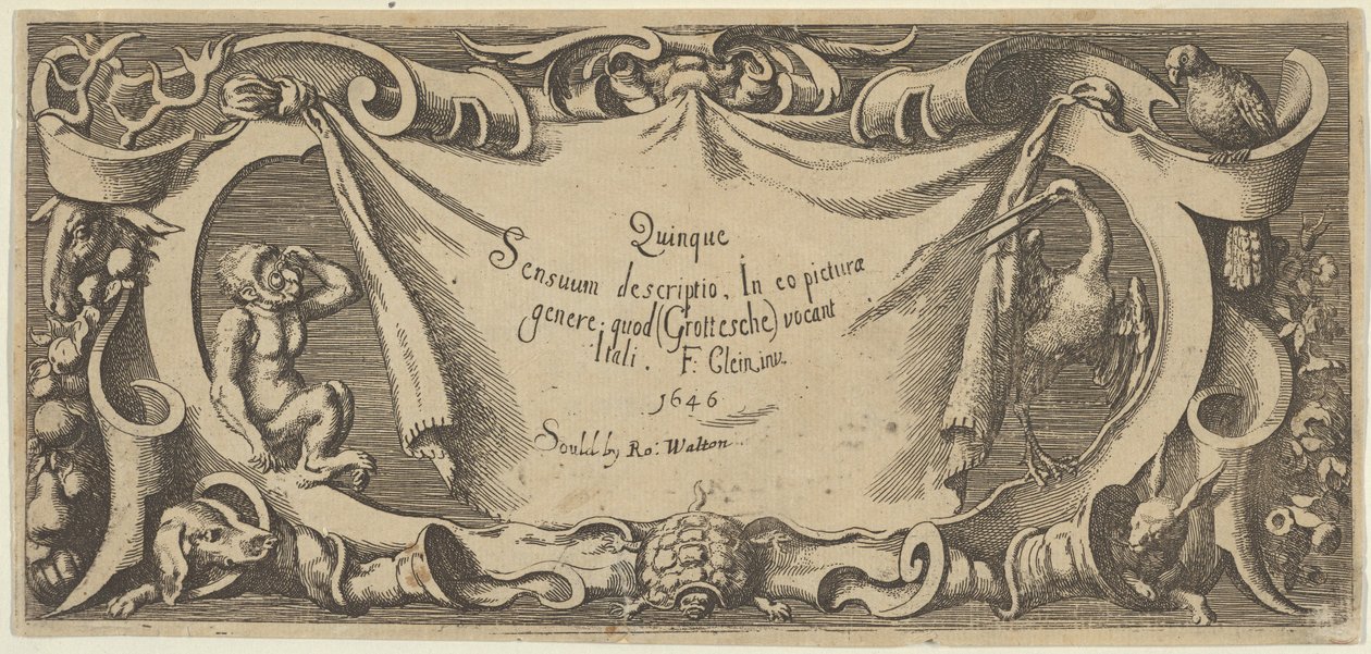 Tabliczka tytułowa, z Five Senses Five Senses, ca. 1655 autorstwa Francis Cleyn