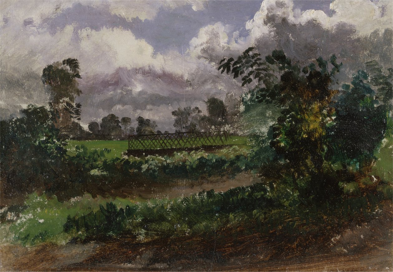 Widok na ogród artysty z jego domu w Exmouth, Devonshire (olej na papierze naklejony na karton) autorstwa Francis Danby