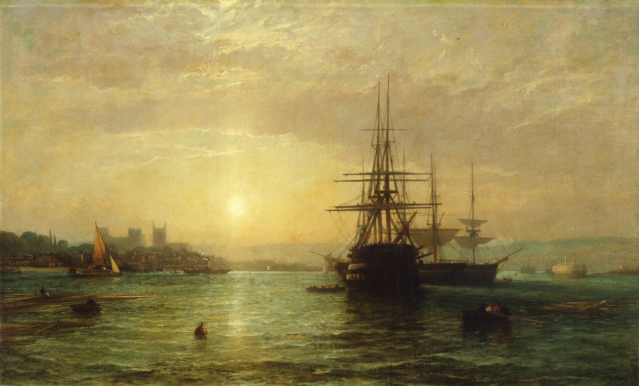 Widok na rzekę Medway o zmierzchu (olej na płótnie) autorstwa Francis Danby