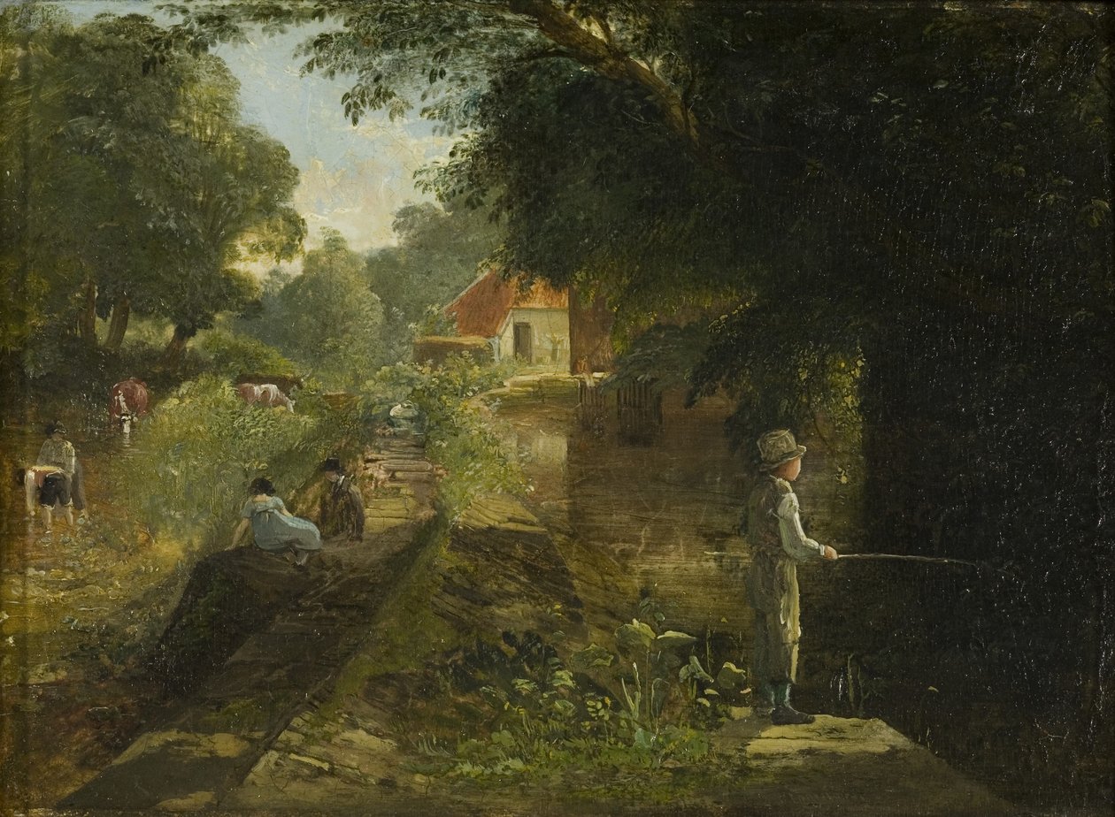 Chłopiec łowienie ryb, Stapleton, ok. 1930 r. 1822-23 (olej na kartonie ułożonym na desce) autorstwa Francis Danby